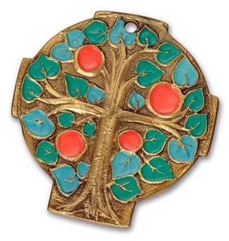 Bronzekreuz mit Emaille "Lebensbaum" 