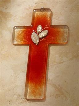 Glaskreuz, rot-orange, Format 20 x 12 cm 