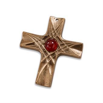 Bronzekreuz mit rotem Stein 