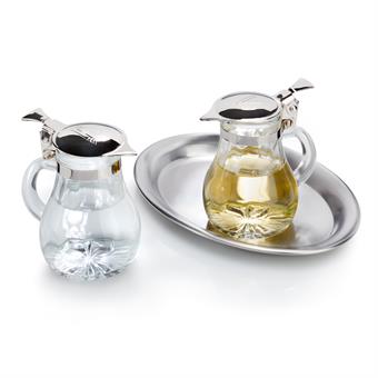 Messwein-Garnitur, Kännchen ca. 8,5 cm, 2 Stück mit Gravur und Tablett 